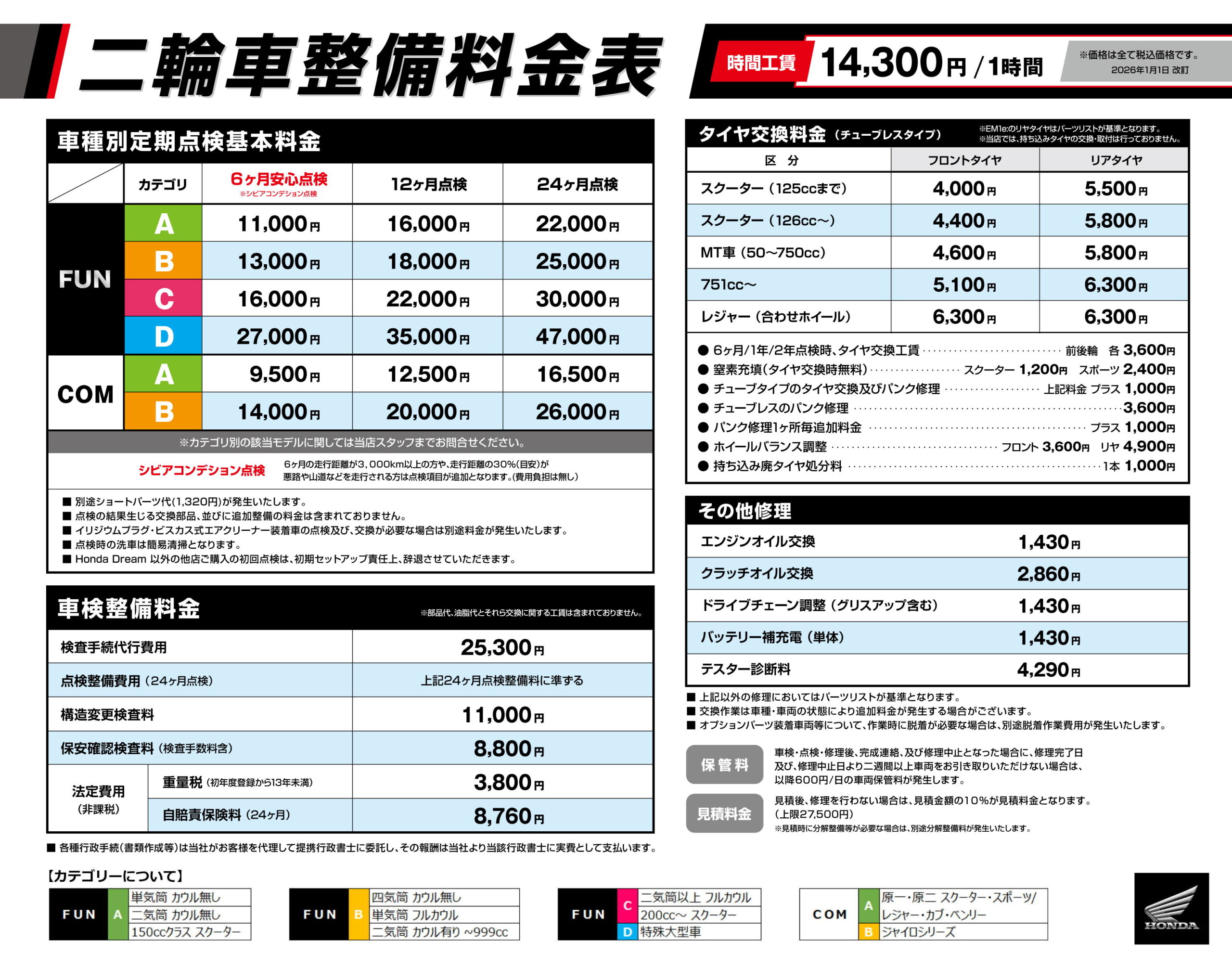 二輪車整備料金表